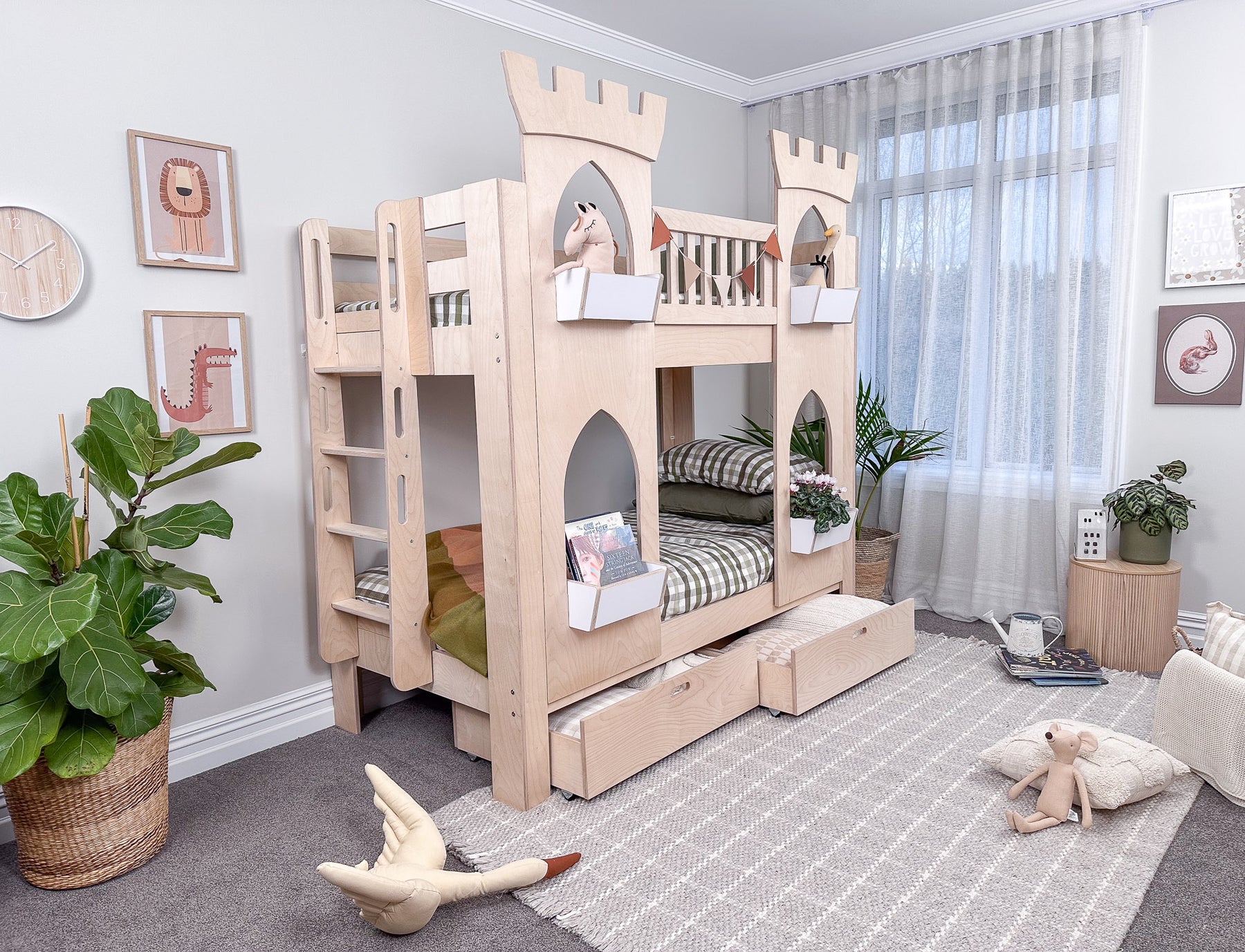 Castle Bunk Bed with Two Towers | Magic of wood NZ bunk beds