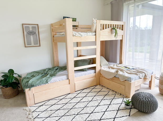 Cozy Triple L-shaped bunk bed PINE