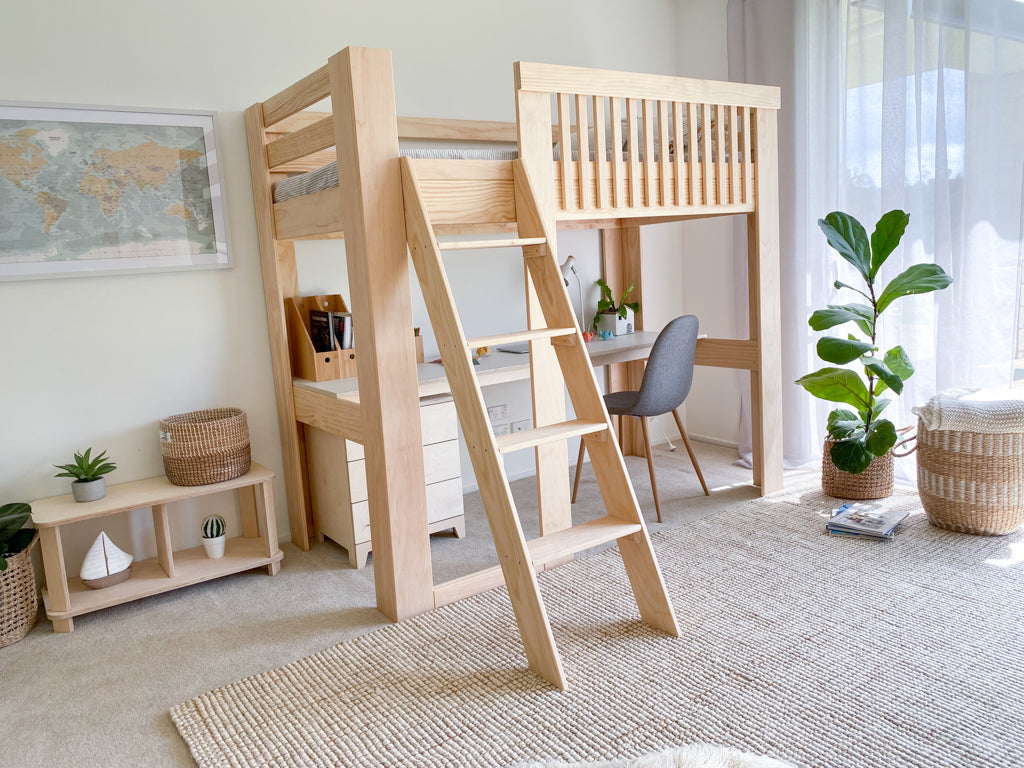 Scandi loft bed with desk PINE – Magic of wood NZ