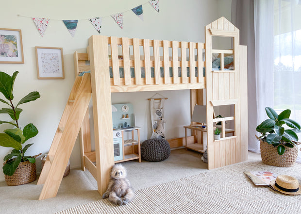 Country house LOW loft bed PINE
